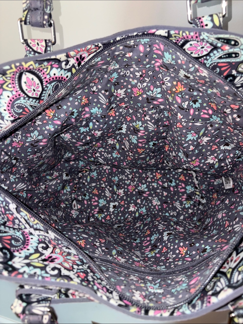 Vera Bradley Quilted Paisley Tote in Navy, Pink & White - Picture 9 of 10
